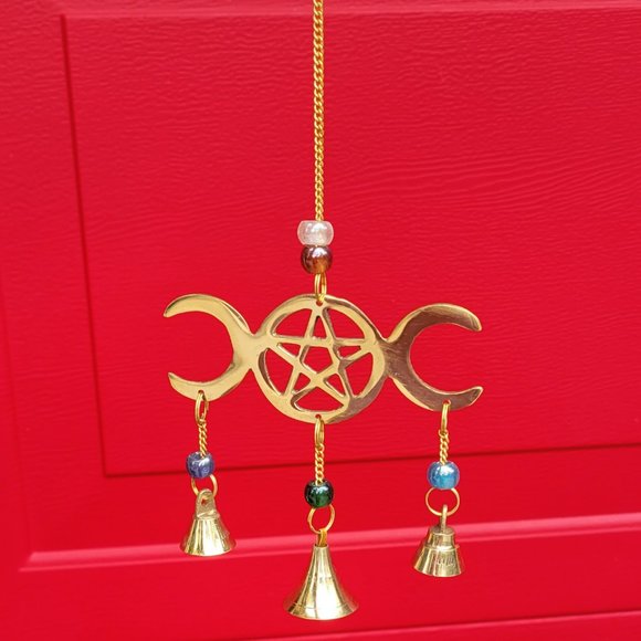 Triple Moon Pentagram Brass Wind Chime - Picture 4 of 4